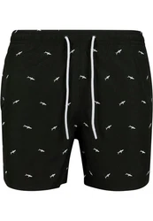 URBAN CLASSICS Badeshorts Embroidery Swim Shorts Schwarz/Dunkelgrün