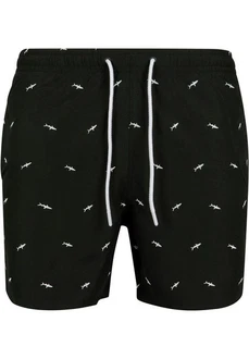 URBAN CLASSICS Badeshorts Embroidery Swim Shorts Schwarz/Dunkelgrün