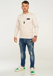 Jack & Jones Sweatshirt POPS SWEAT CREW NECK Beige/Khaki/Weiß