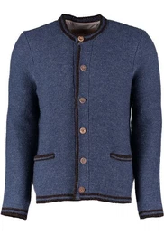 Strickjacke Fudei Trachten-Wolljacke mit Rundhalsausschnitt und Paspeltaschen