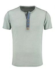 T-Shirt fr Herren Arena button vintage Look MT00023 mit Knopfleiste unifarben kurzarm slim fit