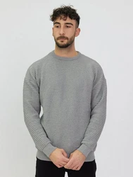Denim Distriqt Strickpullover Grau/Hellgrau