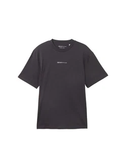 TOM TAILOR Denim T-Shirt mit Logo Print Dunkelgrau/Grau/Dunkelblau