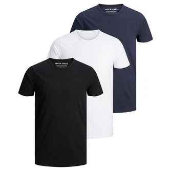 Jack & Jones T-Shirt Herren Basic (3er Pack) Dunkelblau/Weiß