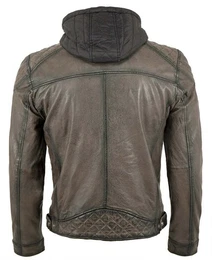 Lederjacke GMRao Gipsy - Herren Lederjacke Bikerjacke Kapuze Lammnappa grey
