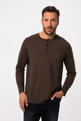 JP1880 Henley Basic Shirt Langarm Knopfleiste Dunkelbraun/Khaki/Braun/Dunkelrot/Dunkelgrün/Grau