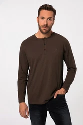 JP1880 Henley Basic Shirt Langarm Knopfleiste Dunkelbraun/Khaki/Braun/Dunkelrot/Dunkelgrün/Grau