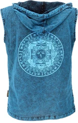 Guru-Shop Tanktop mit Kapuze Herren-Pullover Blau/Türkis