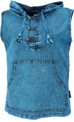 Guru-Shop Tanktop mit Kapuze Herren-Pullover Blau/Türkis