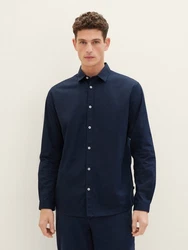 TOM TAILOR Hemd Langarmhemd STRETCH POPLIN Dunkelblau