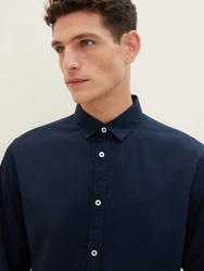 TOM TAILOR Hemd Langarmhemd STRETCH POPLIN Dunkelblau