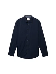 TOM TAILOR Hemd Langarmhemd STRETCH POPLIN Dunkelblau