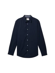 TOM TAILOR Hemd Langarmhemd STRETCH POPLIN Dunkelblau