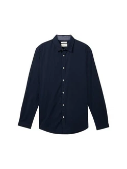 TOM TAILOR Hemd Langarmhemd STRETCH POPLIN Dunkelblau