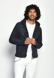 Maze Lederjacke Baton Hellblau/Schwarz/Dunkelblau