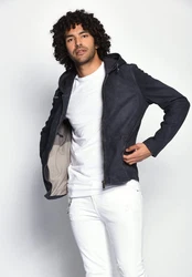 Maze Lederjacke Baton Hellblau/Schwarz/Dunkelblau