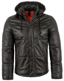 Lederjacke GMDule RF Gipsy - Herren Lederjacke Steppjacke Kapuze Lammnappa schwarz