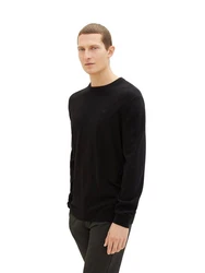 TOM TAILOR Strickpullover Basic Crewneck Knit Schwarz/Dunkelgrau/Grau