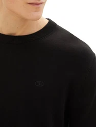 TOM TAILOR Strickpullover Basic Crewneck Knit Schwarz/Dunkelgrau/Grau