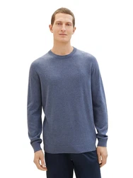 TOM TAILOR Strickpullover Basic Crewneck Knit Grau/Dunkelblau/Hellblau/Blau
