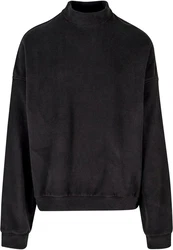 URBAN CLASSICS Rundhalspullover Herren Oversized Polar Fleece Crew Schwarz/Dunkelgrau