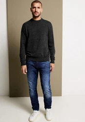 STREET ONE MEN Stehkragenpullover Dunkelgrau/Grau/Schwarz
