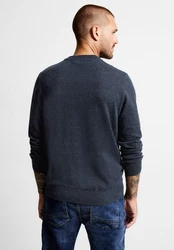 STREET ONE MEN Stehkragenpullover Dunkelblau/Grau