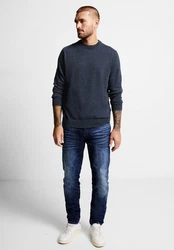 STREET ONE MEN Stehkragenpullover Dunkelblau/Grau