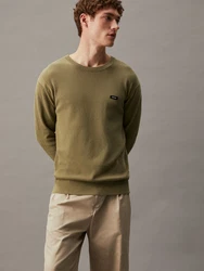 Calvin Klein Rundhalspullover TEXTURED CN SWEATER Dunkelgrün/Khaki