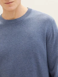 TOM TAILOR Strickpullover Basic mit Logo Stickerei saphir