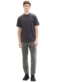 TOM TAILOR Shirt mit Logo Print Dunkelgrau/Grau/Dunkelblau