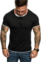 Amaci&Sons Oversize Doppel Farbig Herren Slim-Fit Crew Neck Basic T-Shirt (1-0001) Doppel Farbig