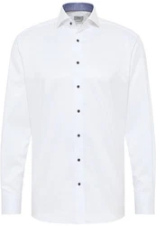 Eterna Langarmhemd Weiß/Creme/Dunkelblau