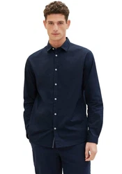 TOM TAILOR Hemd Langarmhemd STRETCH POPLIN Dunkelblau/Hellblau/Blau