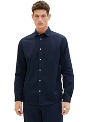 TOM TAILOR Hemd Langarmhemd STRETCH POPLIN Dunkelblau/Hellblau/Blau
