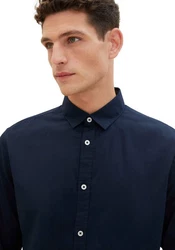 TOM TAILOR Hemd Langarmhemd STRETCH POPLIN Dunkelblau/Hellblau/Blau