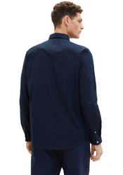 TOM TAILOR Hemd Langarmhemd STRETCH POPLIN Dunkelblau/Hellblau/Blau