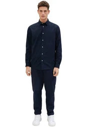 TOM TAILOR Hemd Langarmhemd STRETCH POPLIN Dunkelblau/Hellblau/Blau