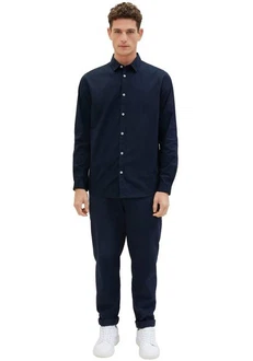 TOM TAILOR Hemd Langarmhemd STRETCH POPLIN Dunkelblau/Hellblau/Blau