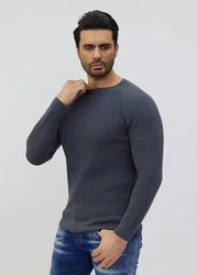 Denim Distriqt Strickpullover Dunkelblau/Dunkelgrau/Grau