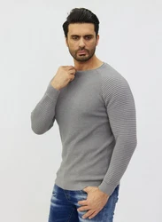 Denim Distriqt Strickpullover Grau/Dunkelgrau/Hellgrau