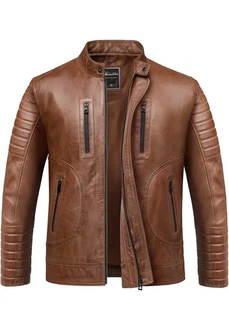 Amaci&Sons Lederjacke EUCLID Herren Biker Jacke Braun/Dunkelbraun/Beige