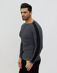 Denim Distriqt Strickpullover Extravaganter Feinstrick Dunkelblau/Grau/Dunkelgrau