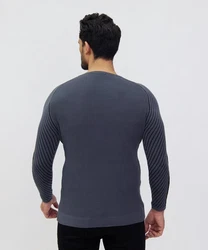 Denim Distriqt Strickpullover Extravaganter Feinstrick Dunkelblau/Grau/Dunkelgrau