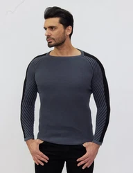 Denim Distriqt Strickpullover Extravaganter Feinstrick Dunkelblau/Grau/Dunkelgrau