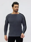 Denim Distriqt Strickpullover Extravaganter Feinstrick Dunkelblau/Grau/Dunkelgrau