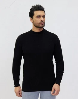 Denim Distriqt Strickpullover Stehkragen Pullover Schwarz