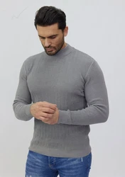 Denim Distriqt Strickpullover Stehkragen Pullover Grau/Hellgrau/Dunkelgrau
