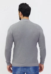 Denim Distriqt Strickpullover Stehkragen Pullover Grau/Hellgrau/Dunkelgrau