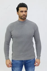Denim Distriqt Strickpullover Stehkragen Pullover Grau/Hellgrau/Dunkelgrau